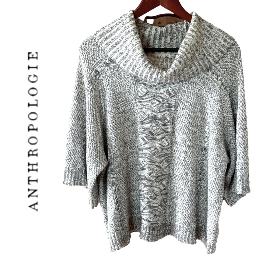Flower Field Anthropologie Pullover Oversized Knit Sweater 1/2 Sleeves Sz Medium